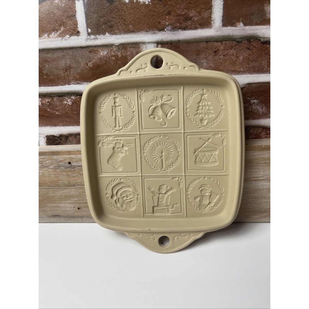 1994 Hill Design Brown Bag Cookie Art Christmas Shortbread Pan Mold Stoneware